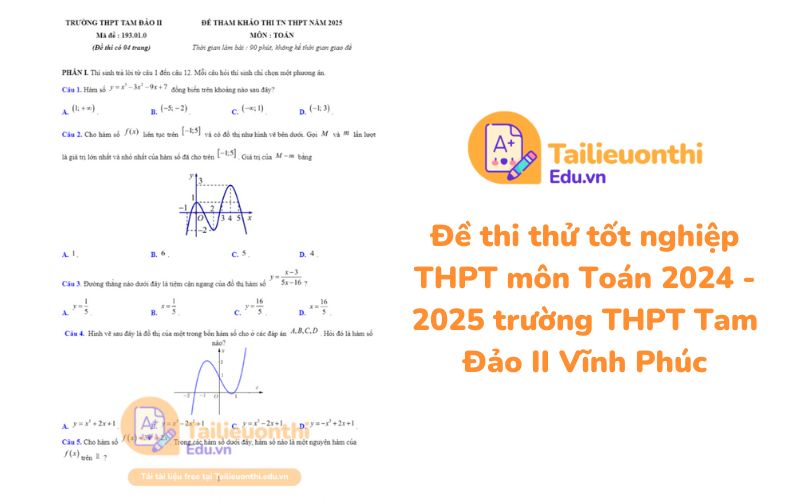 Đề thi thử tốt nghiệp THPT môn Toán 2024 - 2025 trường THPT Tam Đảo II Vĩnh Phúc